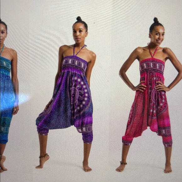 [New] Jumpsuit Style Drop Crotch Harem Pants (S-M) Purple-Blue-White Mandala - Picture 5 of 11